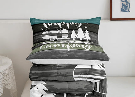 Castle Fairy Kids Camping Twin Size Comforter Set,Pine Tree Drawing Design Duvet Set Soft Bed Collection,Rustic Farmhouse Style Bedding Comforter for Boys Girls Bedroom,2 Pcs