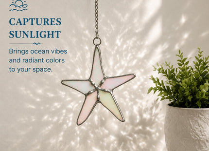 Stained Glass White Pearl Starfish Suncatcher, 3 in Home Decor, Mom Gifts
