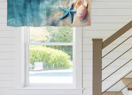 Coastal Ocean Valance Curtain for Window, Summer Starfish Sea Shells on Beach Rod Pocket Kitchen Valances Short Curtain Panel Windows Treatment Drapes for Bathroom/Bedroom/Cafe Seaside Landscape
