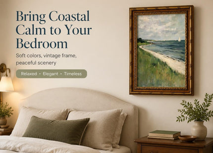 SKZMBTI Vintage Gold Framed Coastal Wall Art Beach Painting Prints