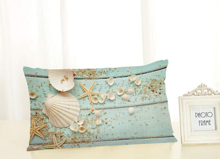 Nicokee Throw Pillow Cover Ocean Shell Starfish Light Green Wooden Board Decorative Pillow Case Home Decor 20x12 Inches Pillowcase