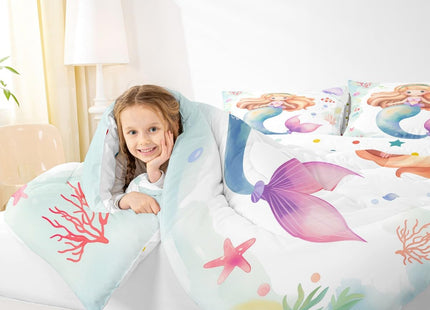 Erosebridal Kawaii Mermaid Comforter Set Full for Girls Cute Mermaid Tail Bedding Set Coastal Theme Bedding Comforters & Sets Pink Jellyfish Duvet Sets Multicolor Starfish Bubble Quilt Sets Cozy Soft