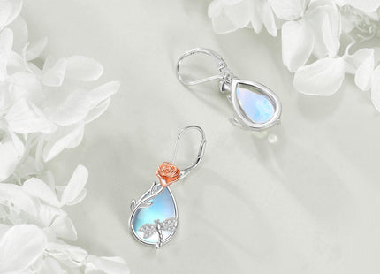 Vadmans Dragonfly Earrings Sterling Silver Rose Dragonfly Dangle Earrings Moonstone Drop Earrings Jewelry Gift for Women