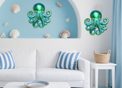 Newinhome Ocean Dreams Metal Wall Art - (Octopus) 2-Piece Handcrafted Iron Sea Creature Cutouts - Coastal Style Home Decor - Unique Gift