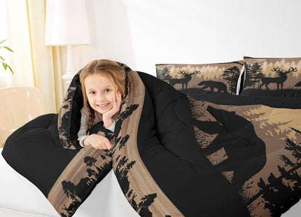 Erosebridal Rustic Full Comforter Set Farmhouse Cabin Lodge Bedding Sets Hunting Wild Bear Deer Down Comforter for Kids Boys Teen Men Hunter,Country Woodland Pine Tree Wildlife Quilt Duvet 3 Pcs