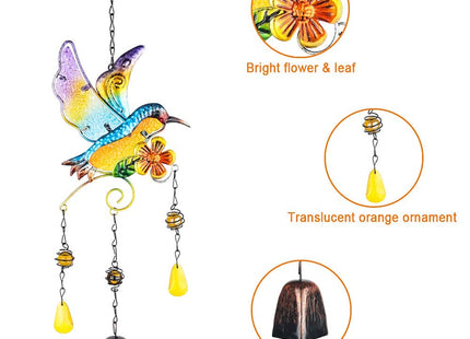 Hummingbird Wind Chimes Bells, Outdoor Windchimes Indoor Stained Glass Wind Chime Metal Hummingbird Suncatcher for Window, Garden, Yard, Patio, Lawn Decoration (Hummingbird Copper Bell)