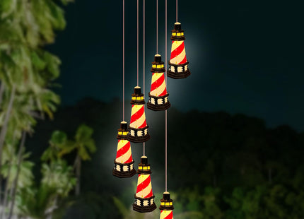 Lighthouse Solar Windchimes Outdoor Lighthouse Decorative Wind Chimes Solar Hanging Lighthouse Outdoor Garden Lighthouse（Red）