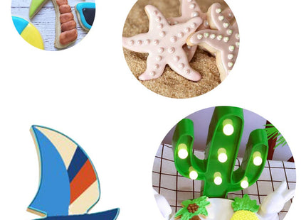 Beach Themed Cookie Cutter Set - Set of 6 - Palm Tree, Starfish, Seashell, Seahorse, Sailboat and Pineapple - in Durable Stainless Steel