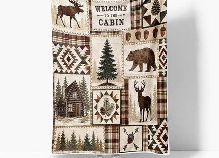 Rustic Cabin Throw Blanket, Welcome To The Cabin Moose Bear Plaid Decor
