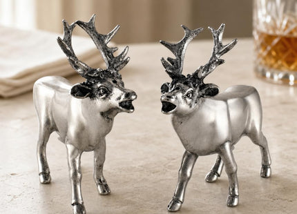 Vagabond House Pewter Deer/Elk Salt and Pepper Shakers Set Artisan Designer Handcrafted for Cabin Lodge Mountain Décor 4.5 inch Tall