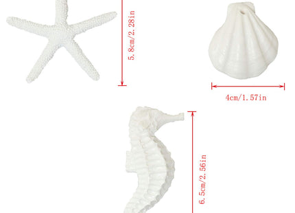 RLECS 15pcs White Resin Pencil Finger Starfish Seahorse & Seashells Set Decorative Ornaments for Wedding Decor, Home Decor and Craft Project