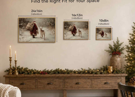 Framed Vintage Christmas Santa Deer Canvas Wall Art 8x10in