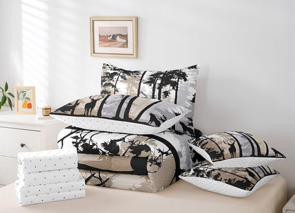 Erosebridal Rustic Deer Comforter Set Cabin 7 Piece,Vintage Elk Queen