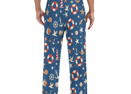 Nautical Blue Anchor Pajama Pants Nautical Lifebuoy Starfish Men's Pajama Bottoms Lounge Sleepwear PJs Sleep Pants M