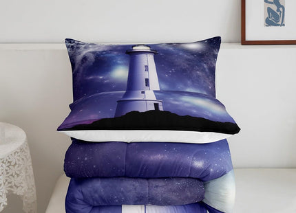 Erosebridal Lighthouse Bedding Set Twin, Nautical Comforter Set for Boys Girls Teens Adult, Purple Galaxy Stars Down Comforter Trippy Starry Sky Duvet Insert, Ocean Theme Quilted Comforter, 2Pcs