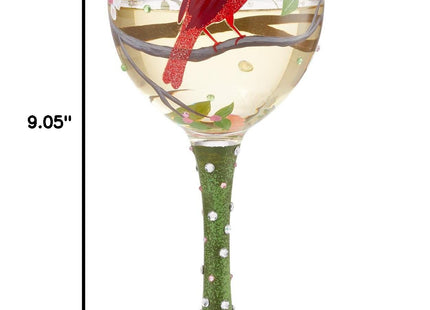 Enesco Designs by Lolita Cardinal Bird with Cherry Blossoms Beauty Artisan Hand-Painted Wine Glass, 15 Ounce, Multicolor