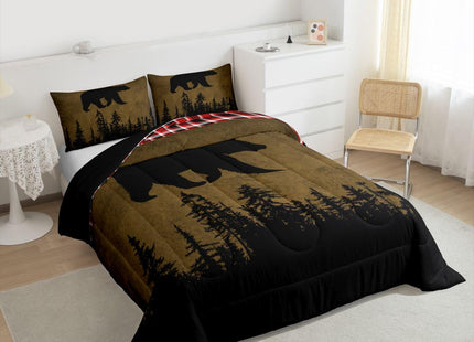 Erosebridal Bear Buffalo Plaid Comforter Set Twin Size 2 Piece Bedding Set
