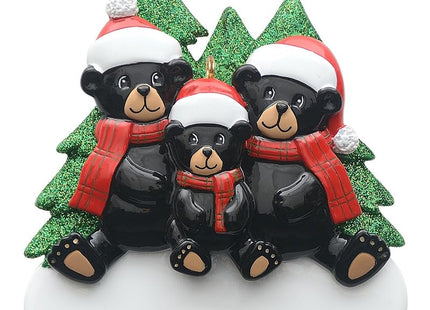 Personalized Family of 3 Black Bear Christmas Ornament 2026