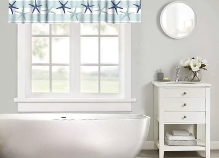 JanJCurt Coastal Starfish Curtain Valances, Summer Nautical Beach Blue Turquoise Starfish Sea Ocean Life Rod Pocket Valance Short Window Treatments for Bedroom Kitchen Living Room, 54x18in