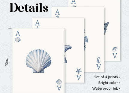 VONTP Beach Seashell Starfish Conch Wall Art Decor, 8x10 Set of 4(Unframed)