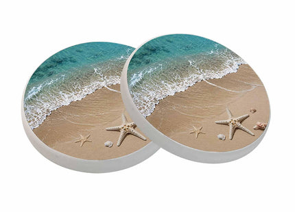 oFloral Summer Beach Coasters for Drinks Sea Wave Starfish on Sand Cups Place Mats for Home Decor Set of 2, 4 Inch