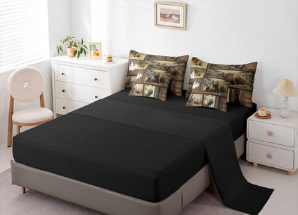 Erosebridal Grizzly Bear Deer Plaid 7 Piece Full Comforter Set, Rustic Farmhouse Cabin Bedding Sets for Kids Boys Men,Country Maple Leaf Bed in a Bag with Sheets,Hunting Wildlife Theme Bed Set