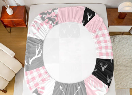 Camo Kids Sheet Twin,Deer Antler Silhouette Pink Camouflage Bedding Set for Boys Girls New Year Xmas Decor,Wild Animals Rustic Arrow Geometric Lattice Bed Sheet Set 3pcs(Fitted + Flat + 1 Pillowcase)