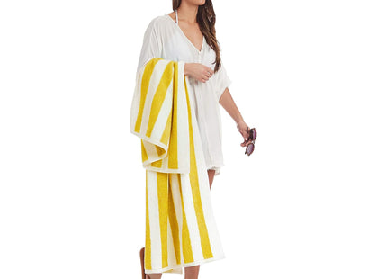 Amazon Basics 100% Cotton Beach Towel, Soft & Absorbent, Fast Drying, Cabana Stripe, Large 30" x 60", Yellow, 2-Pack