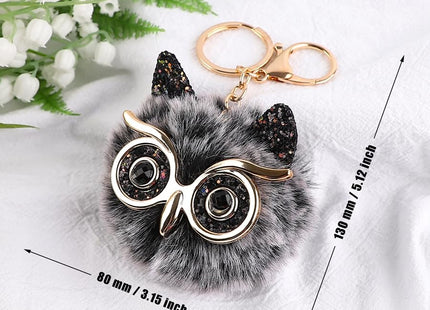 Framendino 6 Pack Fluffy Cute Owl Keychain - Faux Animal Fur Pom Pom Owl Keychain for Bag Decor