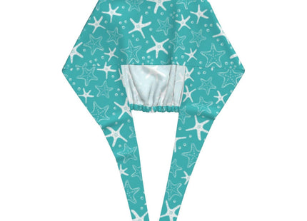 Summer Beach Coastal Sea Star Shells Starfish Blue Background Working Cap Scrub Cap with Sweatband Adjustable Unisex Women Tie Back Hat Nurse Surgical Caps