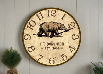 Personalized Bear Wall Clock- Personalized Bear Lodge Clock