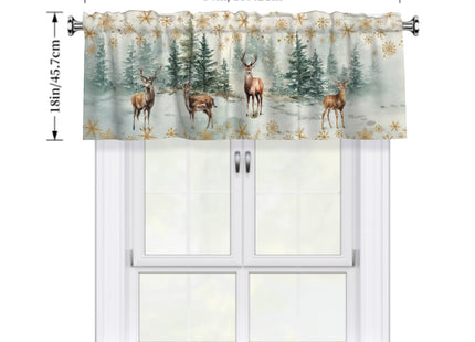 Evlaschin 54"x18" Winter Deers Window Treatment Valances Xmas Pine Trees Gold Snowflakes Kitchen Valance 1 Pack Winter Elk Forest Rod Pocket Curtain Valance for Bedding Dining Room Decor