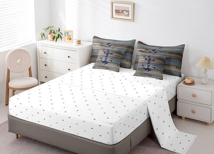 Erosebridal Rustic Wooden Plank Comforter Set,Summer Anchor Bed in A Queen