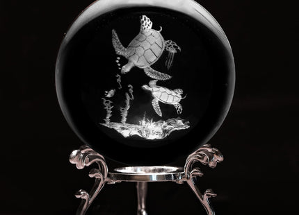 PYJ3DLAMP 3D Sea Turtle Crystal Ball with Stand Lase Engraved Glass Sphere Paperweight Sea Turtle Decor Gift