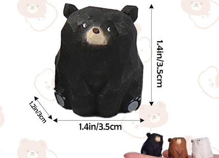 COVRA 2-Pack Handmade Carved Wooden Bear Figurines, 1.4" Sitting Bear Statues, Solid Wood Mini Decor for Bedroom, Office, Playroom, Art Carving Ornament, Gift Idea (Black Bear)