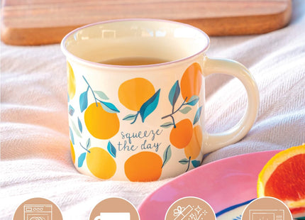 Karma, 14 oz New Bone China Camp Mug - Cute Coffee and Tea Mug - New Bone China Coffee Mugs for Women and Men, Blueberry