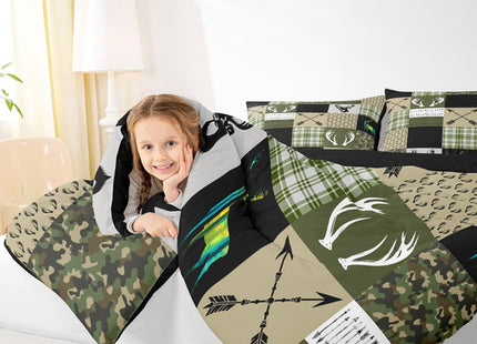 Erosebridal Deer Hunting Camo Twin Bedding Set - Rustic Cabin Lodge Comforter Set for Hunter, Green Camouflage Patchwork Plaid Quilt for Boys Kids Teen, Western Bedroom Decor - 1 Pillowcase