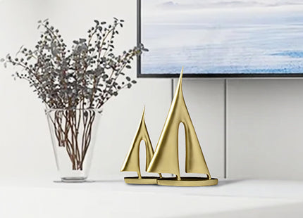 Aura7Mix Gold Sailboat Resin Sculpture, Abstract Tabletop Decor for Home