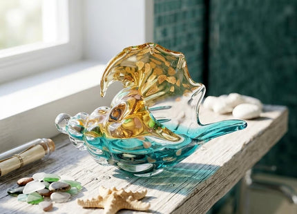 JUYOULE Hand Blown Sea Glass Decor Art - Large Glass Conch Shell, Beach Decorations for Home, Coastal Bathroom & Bedroom Shelf Decor, Ocean Themed Room Seashell, Unique Gift for Sea Lovers