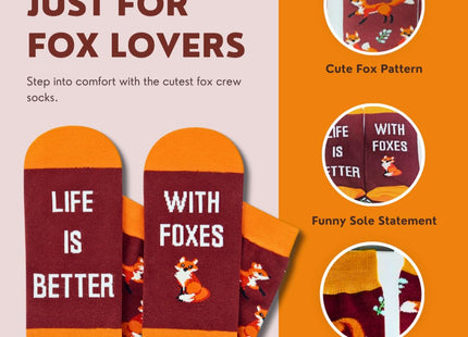 Zmart Fox Socks for Women Men - Cool Red Fox Themed Gifts for Adults