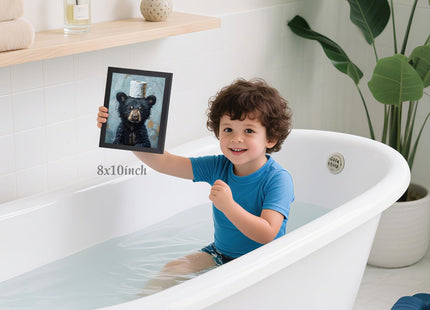 LLEEMPI Funny Black Bear Toilet Paper Bathroom Wall Art, 8x10 Framed Print