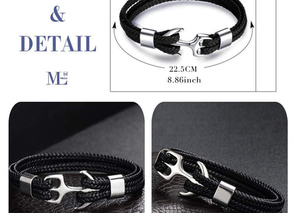 MicLee Men's Vintage Anchor Leather Bracelet Multilayer Bracelet Cuff Wrap Rope Wristband with Gift Box