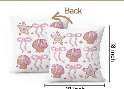 ETVISO Preppy Beach Room Decor, Coastal Glitter Seashell Bow Pillow Cover 18x18, Trendy Coquette Pearl Bow Seashells Decorative Throw Pillow Case for Girls Bedroom Home Drom Apartment