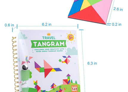 Vanmor Magnetic Tangram Puzzle for Kids – Montessori Quiet Travel Game with 368-Challenge IQ Book, Educational Magnetic Puzzle Toy for Airplanes, Car Rides, and Road Trips (Ages 4–8)