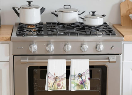 CQM 2Pcs Watercolor Dragonfly Kitchen Towels, Dragonfly Gifts for Women