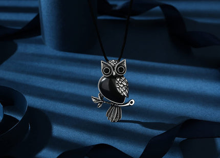 MAIBAOTA Owl Necklace, Black Obsidian Necklace for Women, Chirstmas Owl Gifts for Women, Natural Crystal Owl Jewelry