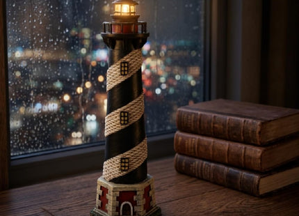 Hosley 8 Inch Resin Tabletop Lighthouse Blinking Light Decor - Ideal Coastal Beach Nautical Gift for Home, Farmhouse, Wedding, Teacher Appreciation