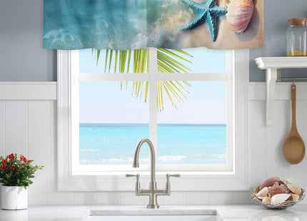 Coastal Ocean Valance Curtain for Window, Summer Starfish Sea Shells on Beach Rod Pocket Kitchen Valances Short Curtain Panel Windows Treatment Drapes for Bathroom/Bedroom/Cafe Seaside Landscape