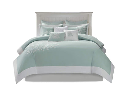 Harbor House 100% Cotton Duvet Cover, Jacquard Coastal Coral Duvet Cover Set – Light Weight Bed Comforter Covers, Coastline Blue King/Cal King (106"x90") 3 Piece