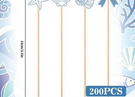 Bokon 200 Pcs Seashell Cocktail Picks Blue Bow Beach Coastal Party Favors